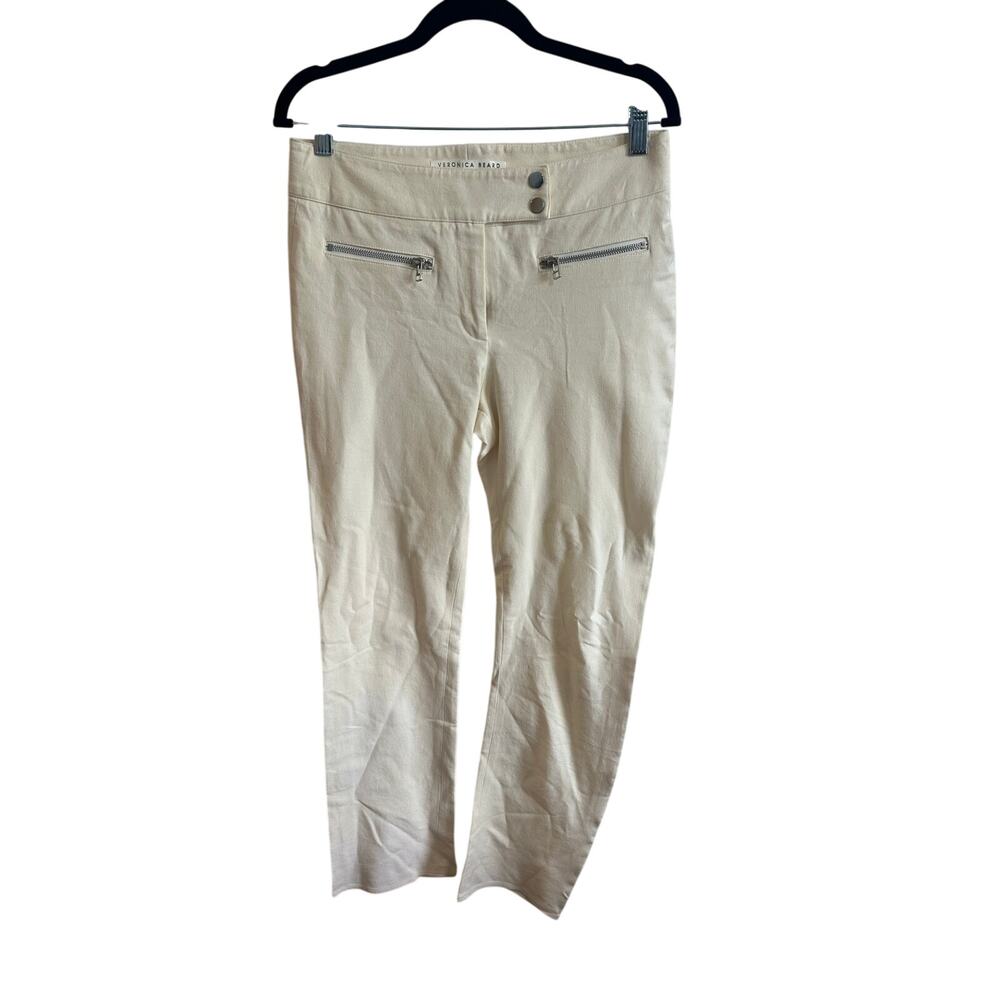 Veronica Beard Ivory Cream Slim Leg Pants Zip Pockets Casual Sz 6 Nice 28"